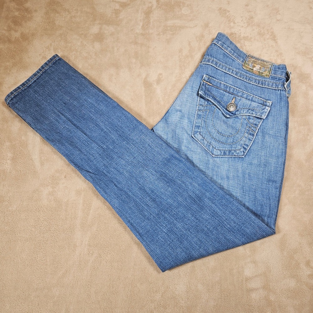 True Religion Low Rise Straight Leg Jeans Medium Wash Size 26 Vintage Y2K